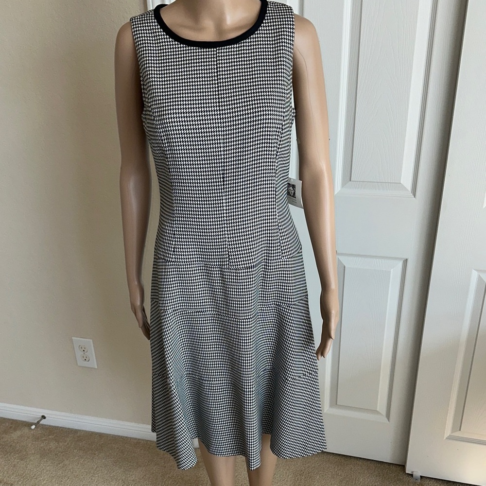 New With Tag ANNE KLEIN Black and White Checkered Midi Dress Size 6. - Picture 1 of 13